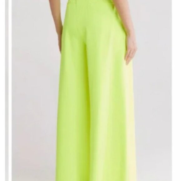 L'AGENCE Caspian Wide Leg neon citrus yellow Pants size 4 - Picture 3 of 6